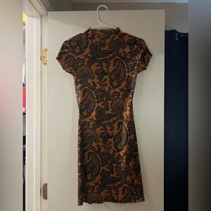 Urban Outfitters Paisley Printed Nina Mock Neck Bodycon Mini Dress